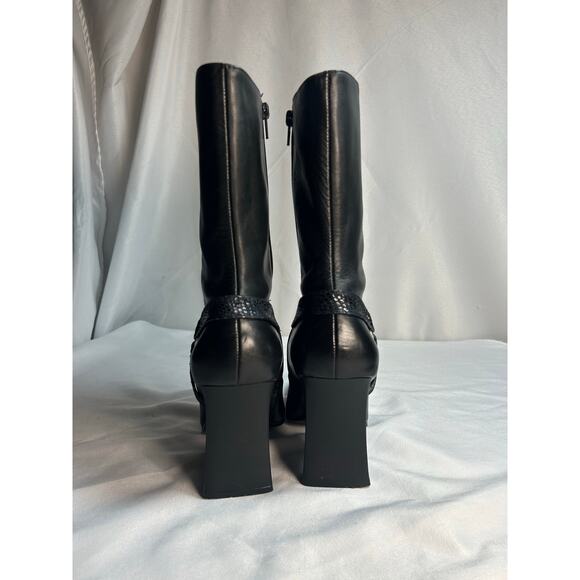 Vintage 90s Vis a Vie black chunky Square Toe Mid calf boot size 8.5 - Picture 4 of 13